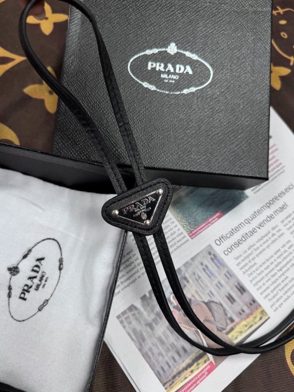 Unisex Prada Leather Adjustable Bolo Tie,Black Brand new 🏆